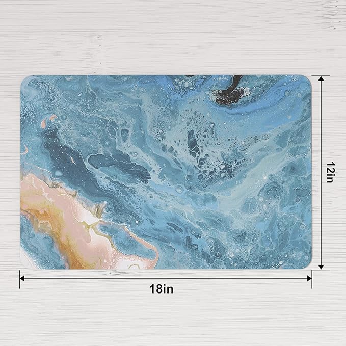 QIYI Placemats Set of 4, 12x18 Inch PU Leather Place Mats for Kitchen Dinning, Heat Resistant Anti Slip Pink Gold Table Mats, Waterproof Wipeable Washable Placemat Party Table Décor, Blue Fluid Marble
