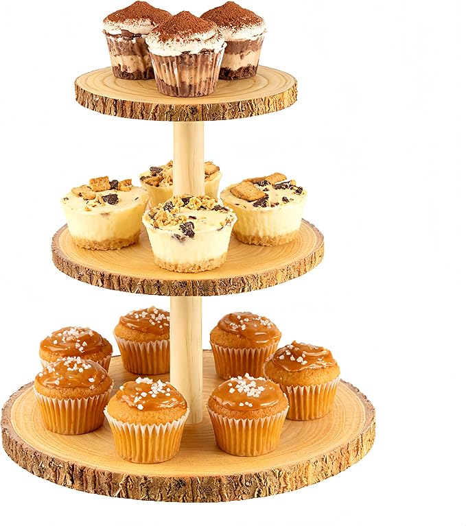 3 Tier Cupcake Tower Stand,Round Dessert Display Platter,Wooden Cake Tiered Display Stand for Birthday,Wedding,Wedding,Tea Party Decoration,Baby Shower,Party