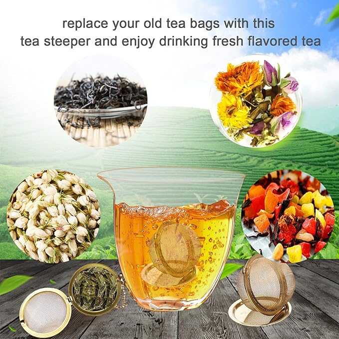 Tea Infuser - Stainless Steel Mesh Tea Ball, Premium Tea Infusers for Loose Tea, Tea Filter Strainers Interval Diffuser with Extended Chain Hook for Brew Tea and Spices & Seasonings (2pcs)