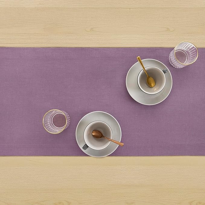 Solino Home Linen Table Runner 108 Inches Long - 100% Pure Linen Mulberry Dining Table Runner 14 x 108 Inch for Valentines, Spring, Easter - Fete