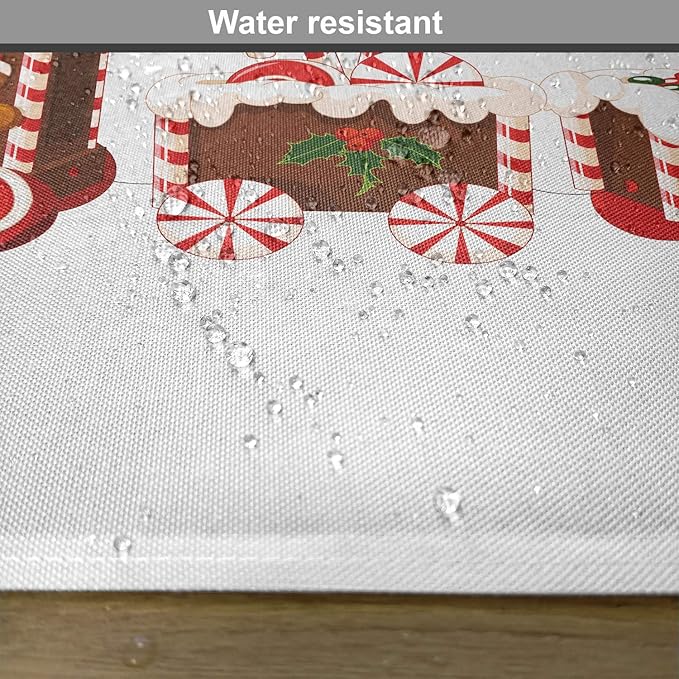 Ambesonne Christmas Place Mats Set of 4, Train Gingerbread Cream Candy Cartoon Toys Snowflakes Presents, Washable Fabric Placemats for Dining Table, Standard Size, White Brown