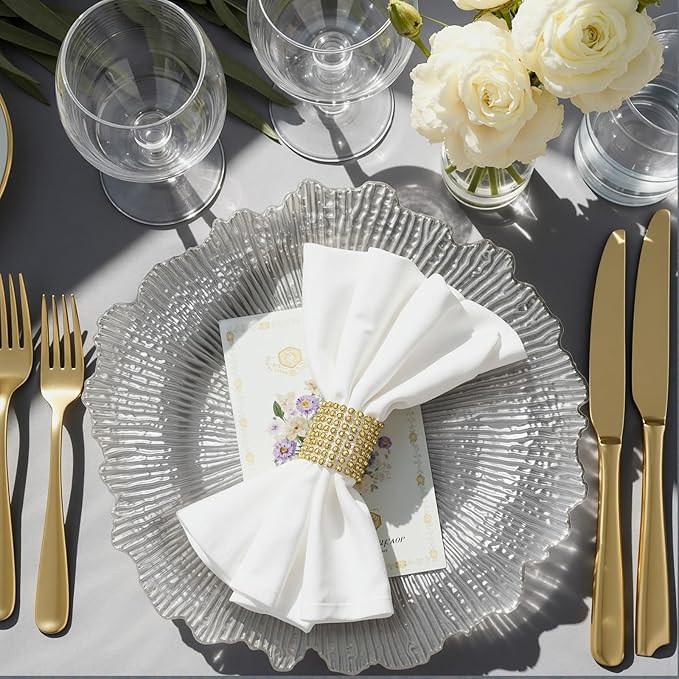 PROY 100 Pcs Silver Charger Plates Bulk, 13" Silver Reef Charger Plates for Wedding, Thanksgiving, Christmas, Plastic Chargers for Dinner Plates
