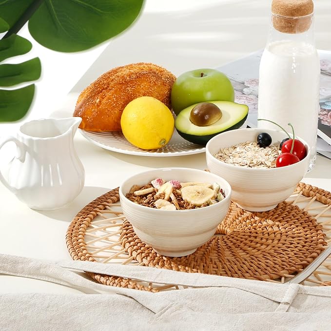 NUTRIUPS 6-Piece 4.5" Creamy Beige Ceramic Bouillon Cups Bowls, Porelain Small Cereal Bowls, 10oz Dipping Bowls Set for Sauce