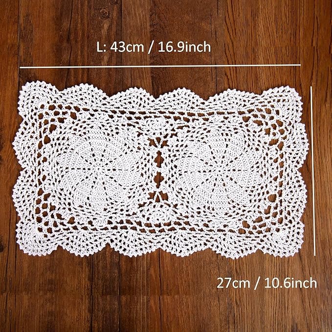 Handmade Rectangle Doilies, 2-Piece Handmade Crochet Cotton Doilies Lace Table Crochet Placemats Coaster (White)