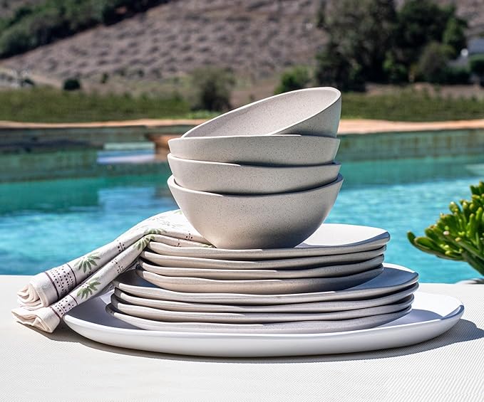 Organic Coupe Wheat PolyPro 12-Piece Dinnerware Set, Off-White