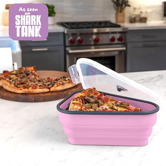 PIZZA PACK The Perfect Reusable Pizza Storage Container with 5 Microwavable Serving Trays - BPA-Free Adjustable Pizza Slice Container to Organize & Save Space, Pink