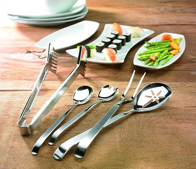 Amefa Stainless Steel Serving Set 3 Piece Salad Set: Small Serving Tong, Small Salad Serving Spoon, Small Salad Serving Fork