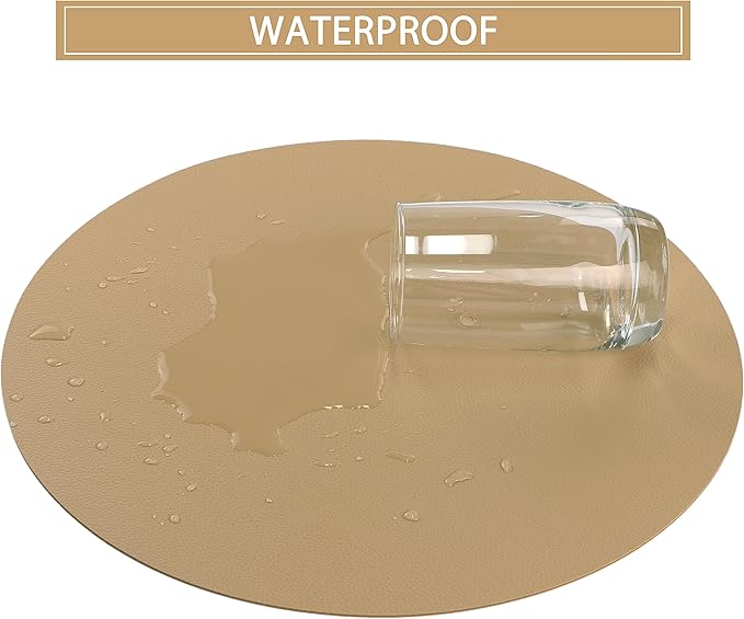 Wipeable Placemats and Coasters Leather Table Mats Waterproof Heat-Resistant Easy to Clean for Dining Table Set Kitchen Table Set of 4, Buff