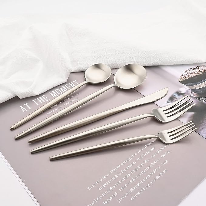Flatware Set 18/10 Stainless Steel Matte Silver - Kitchen Utensil Serving Set of Dinner Fork Knife Spoons Salad Fork Dessert Spoon, Set of 1, for Home Kitchen Restaurant Hotel