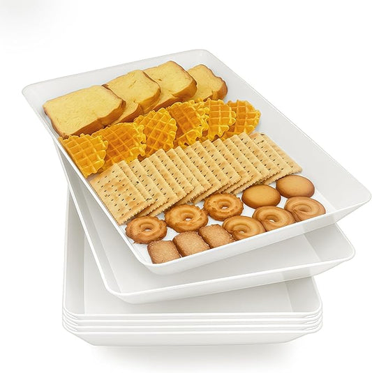 Serving Tray Platter, 17.5'' x 11.5'' x 1.6'', 6 Pcs Food Tray for Veggie Fruit Snack Dessert Cookie Cheese, Food Trays for Party Supplies Display, Large Platters for Serving Food, BPA Free