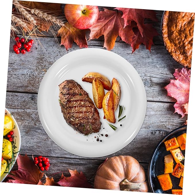 Round Ceramic Plate Set Appetizer and Dessert Plates Multi-functional White Steak and Snack Trays Thick Edge Design for Home and Party Use