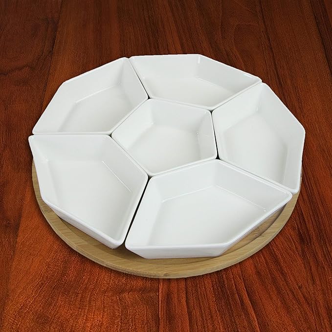 Elama Signature 12 Inch 7pc Lazy Susan Appetizer and Condiment Server Set