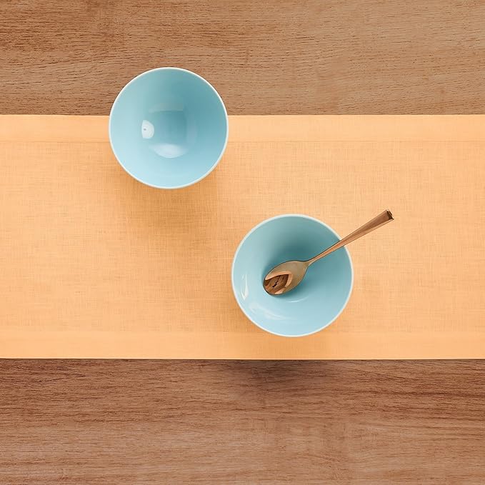 Solino Home Linen Peach Table Runner 60 Inches - 100% Pure Linen Short Table Runner 14 x 60 Inch Ideal for Dresser and Coffee Tables - Fete