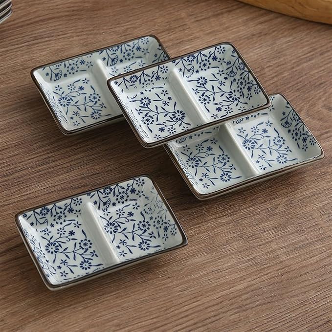 Appetizer Plates Double Compartment Dessert Plate Ceramic Chinese Seasoning Dish Commercial Barbecue Dipping Dish Sauce Dish for Condiment