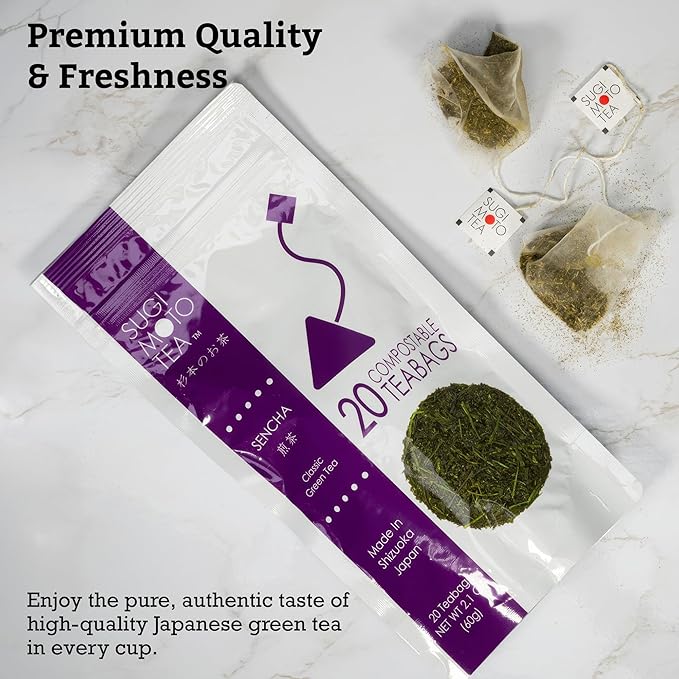 SUGIMOTO TEA Japanese Green Tea Sencha Fukamushi Tea Bags 20 Count Pack of 3