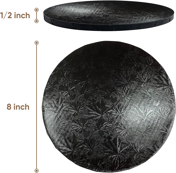 Cakebon Round Cake Boards - Sturdy 1/2 Thick Drums - 8 Inch Professional Fully Wrapped Edges Black 1-Pack