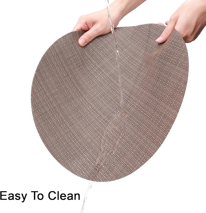 Round Placemats Set of 4 Heat Resistant Vinyl Placemats 15 inch Washable Non-Slip Table Mats Woven Place Mats for Dining Table (Coffee, Set of 4)