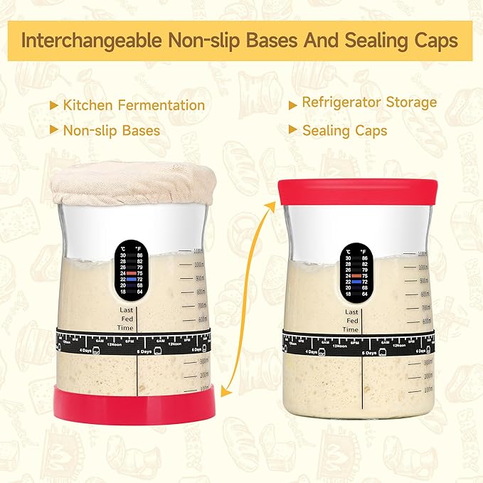 Pro Sourdough Starter Kit- 50oz Large Capacity Sourdough Starter Jar, 17 Flavorful Fermentation Recipes, Sourdough Bread Baking Supplies for Making Delicious Sourdough Breads(Red, 2Set)