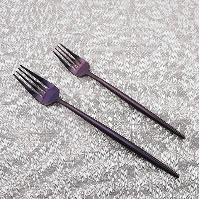 Gugrida Portable Silverware Set - 5-Piece Flatware Cutlery Set - 18/10 Stainless Steel - Mirror Polishing Purple - Travel Elegant Modern Utensils - Service for 1 Include Steak Knife Dinner Fork Spoon