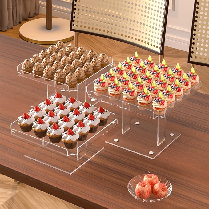 3 Tiered Serving Tray Set for Entertaining, 12" Acrylic Dessert Table Display Set, Cupcake Stand Buffet Risers for Wedding Birthday Party Baby Shower (Extra Large)