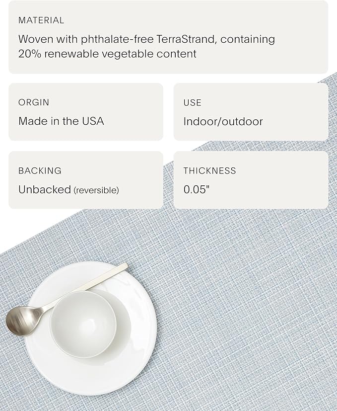 Chilewich Mini Basketweave Placemats in Sky - Set of 4 - Easy Care Woven Tabletop Textiles - Indoor/Outdoor - 19.25" x 14" Oval