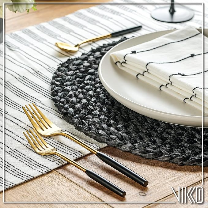 Vikko Dine Modern Silverware Set: Unique Brushed Black and Gold Set - Satin Matte - 18/10 stainless steel flatware For Upscale Dining and Entertaining- 20 Piece Cutlery Set - Service for Four (4)