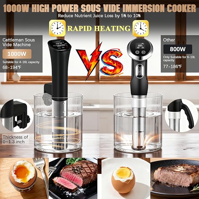 Sous Vide Cooker, Wine Chiller, 1000W, Immersion Circulator Sous Vide Machine, Suvee Cooker with Accurate Temperature & Timer, Fast Heating, Cookbook, Easy to Store, Home Kitchen Use