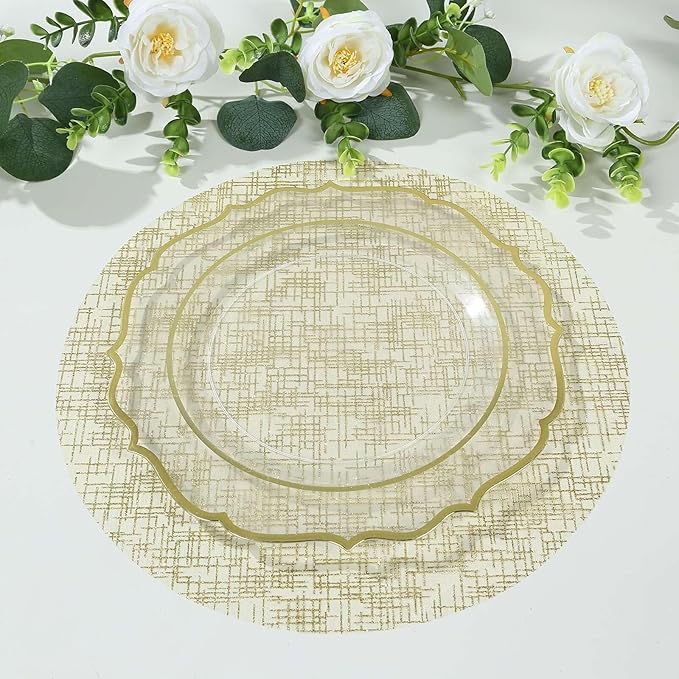 50 Pack 13" Gold Glitter Mesh Placemats - Round Disposable Durable Perfect for Parties and Events