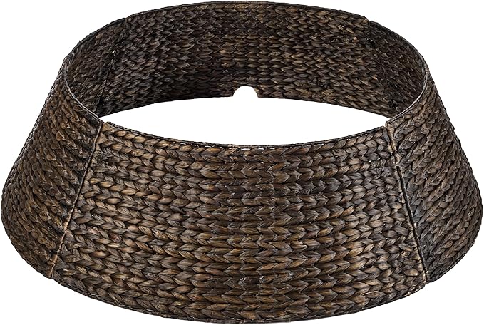 Best Choice Products 24in Christmas Tree Collar, Woven Hyacinth 3-Piece Holiday Rattan Tree Skirt Accessory for Home w/Cord Cut-Out - Espresso