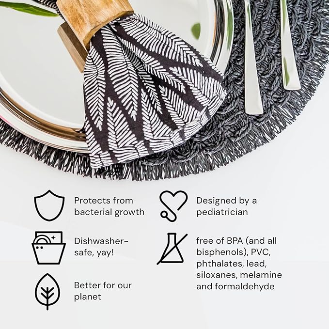 Ahimsa Stainless Steel Plates for Kids, 9" Polished Non Divided Stainless Steel Plate, Pediatrician Designed & Non Toxic, Unbreakable, Dishwasher Safe, Set of 4 Classic Silver