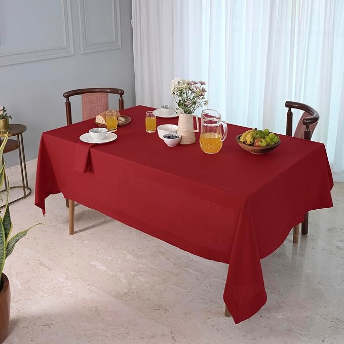 D'Moksha Homes Red Linen Tablecloth 54 x 72 Inch - 100% Pure Linen Tablecloth for Rectangle Tables - Machine Washable Table Cloth for Winter, Christmas, Holiday, New Year