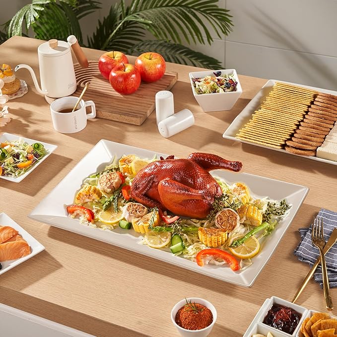 18" x 12" Large Serving Platters, Porcelain Heavy-Duty Large Serving Trays, White Rectangular Plates for Turkey, Food, Fruit, Party, Wedding, Christmas, Chip and Scratch Resistant (1)