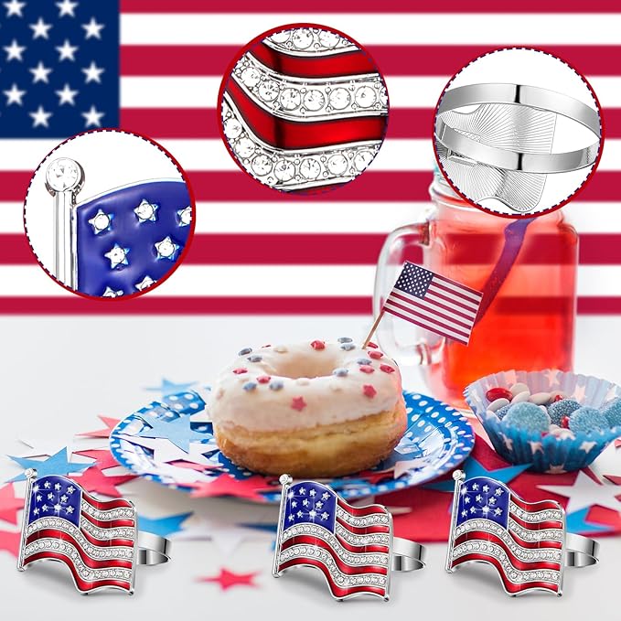 Geiserailie 6 Pieces Patriotic Napkin Rings 4th of July Napkin Ring Holder American Flag Napkin Rings Independence Day Serviette Napkin Ring Holder Napkin Buckle Table Ring for Dinning Table