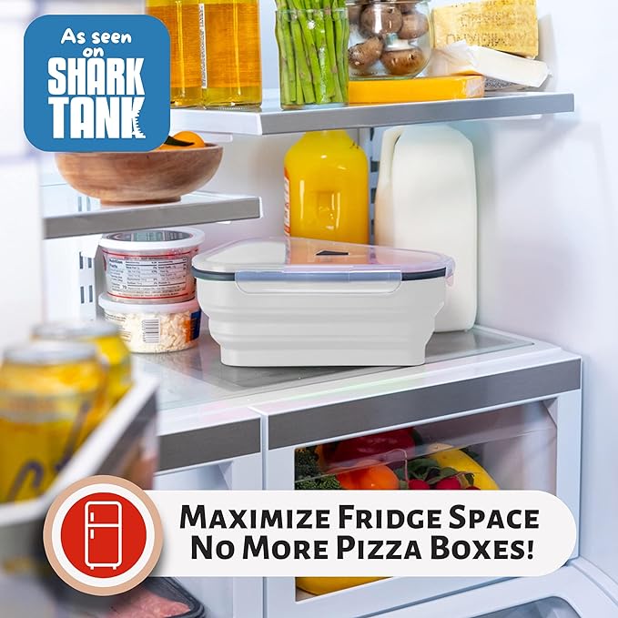 PIZZA PACK The Perfect Reusable Pizza Storage Container with 5 Microwavable Serving Trays - BPA-Free Adjustable Pizza Slice Container to Organize & Save Space, 3 Pack, White