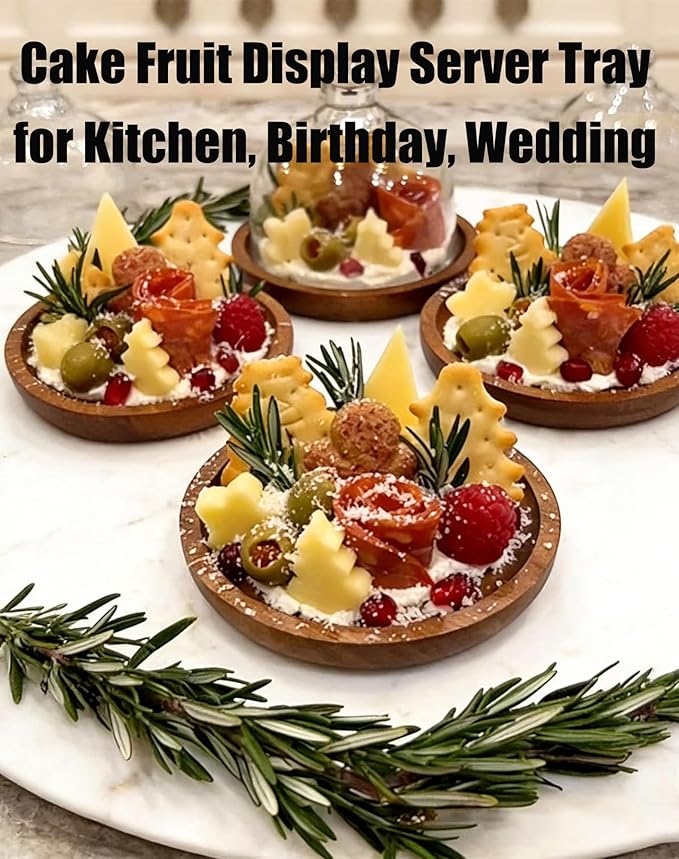 Charcuterie Snow Globe Container, Charcuterie Snow Globes, Mini Cake Stand with Dome Lid, Glass Dessert Dome with Wood Base, Small Cake Display Server Tray for Kitchen, Birthday Party, Wedding (1set)