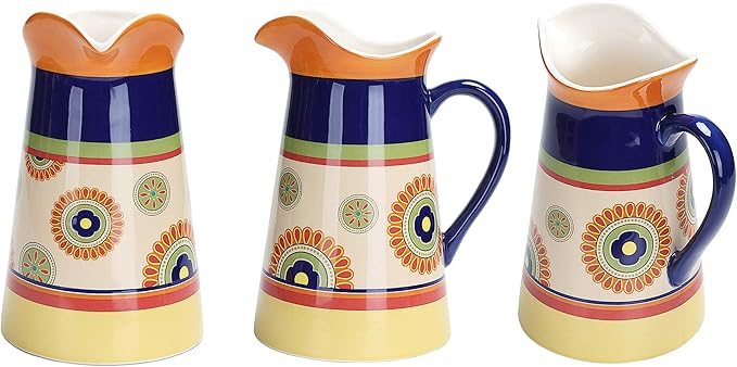 Bico Tunisian Ceramic 2.5 Quarts Pitcher with Handle, Decorative Vase for Flower Arrangements, Dishwasher Safe