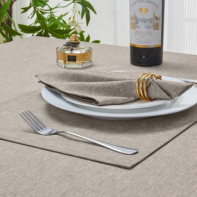 Rectangle Table Cloth Linen Farmhouse Stainproof Waterproof Washable Polyester Oblong Rectangular Fabric Table Cover for Kitchen Dining Dinner(Flaxen/60x84 Inch)