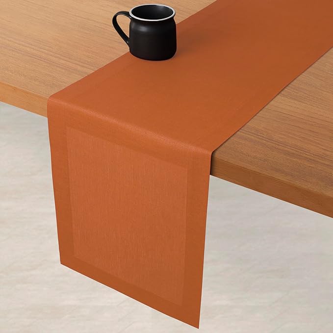 D'Moksha Homes Linen Rust Table Runner 60 Inches - 100% Pure Linen Table Runner 14 x 60 Inch for Coffee Tables, Dresser, Winter, Christmas, Holiday, New Year - Machine Washable