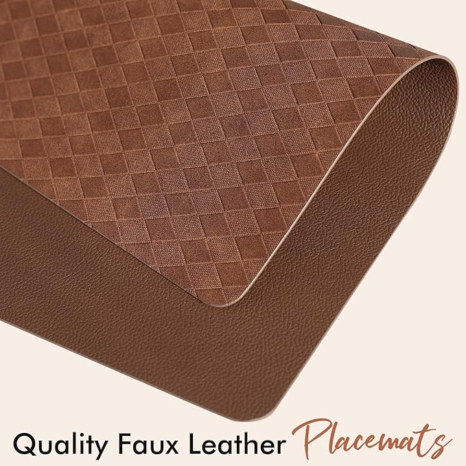 FAVE Faux Leather Placemats Set of 2 Oil-Proof Wipeable PU Placemats for Kitchen Dining Table,Restaurant,Coffee Shop (Walnut Brown-2PCS)