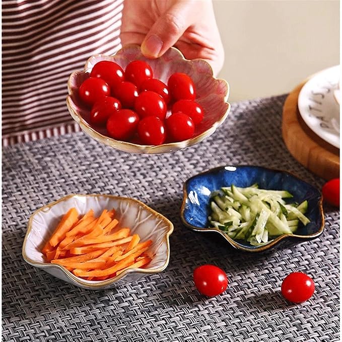 Appetizer Bowls Ceramic Lotus Leaf Plate Bone Plate, Ceramic Sauce Dish Plates for Snack Sushi Ketchup Condiments Appetizer Dessert. Salad Bowls (Color : Brass)