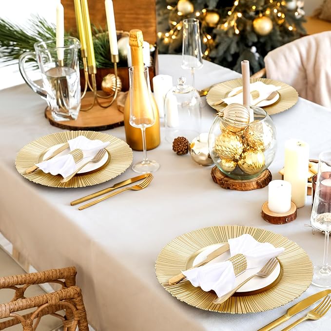 Yaomiao 50 Pcs 13 Inch Gold Charger Plates Bulk Plastic Plates Chargers Round Dinner Chargers for Wedding Party Table Setting Bridal Shower Event Decor (Light Gold)