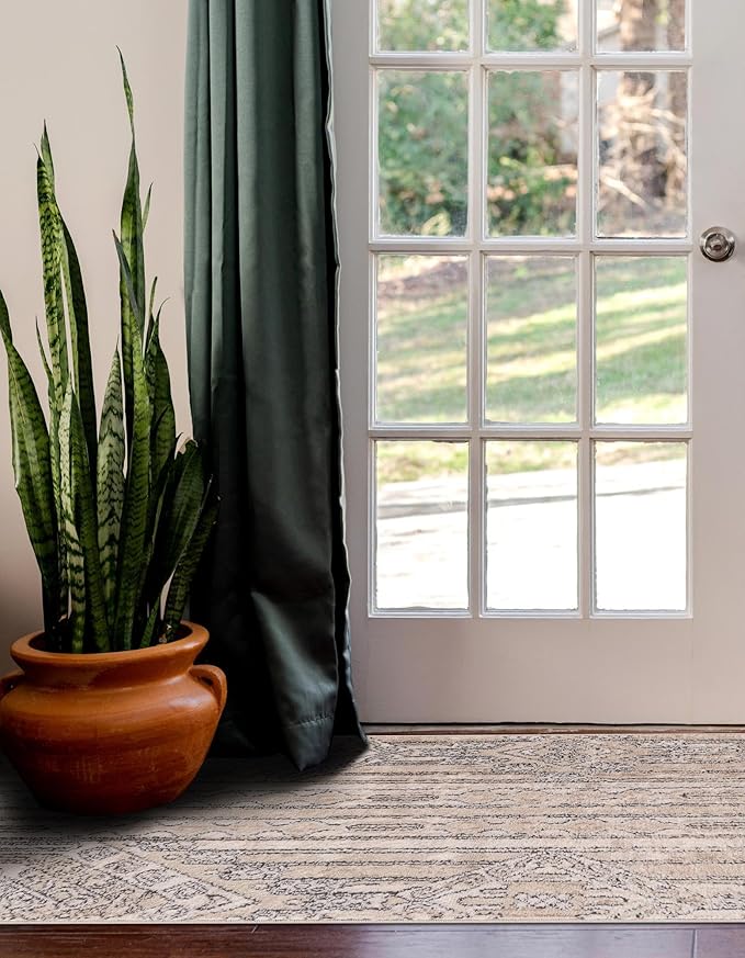 Rugs.com Oregon Collection Rug – 13 Ft Runner Ivory Low-Pile Rug Perfect for Hallways, Entryways