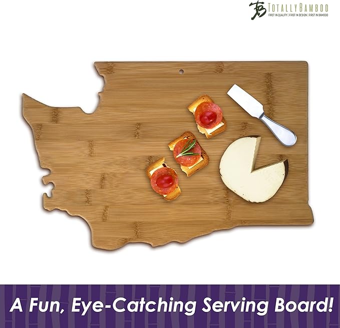 Totally Bamboo Washington State Shaped Bamboo Serving and Cutting Board