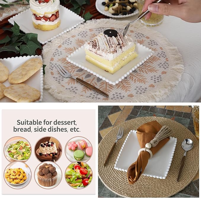 OMAYKEY 6 Inch Square Appetizer Plates, Salad Plates Set, Ceramic Dessert Plates, Porcelain Small Serving Plates for Cake, Snacks, Side Dish, Sushi - Microwave, Oven, Dishwasher Safe, Set of 12, White