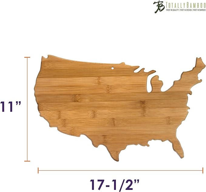 Totally Bamboo United States of America Shaped Bamboo Serving and Cutting Board