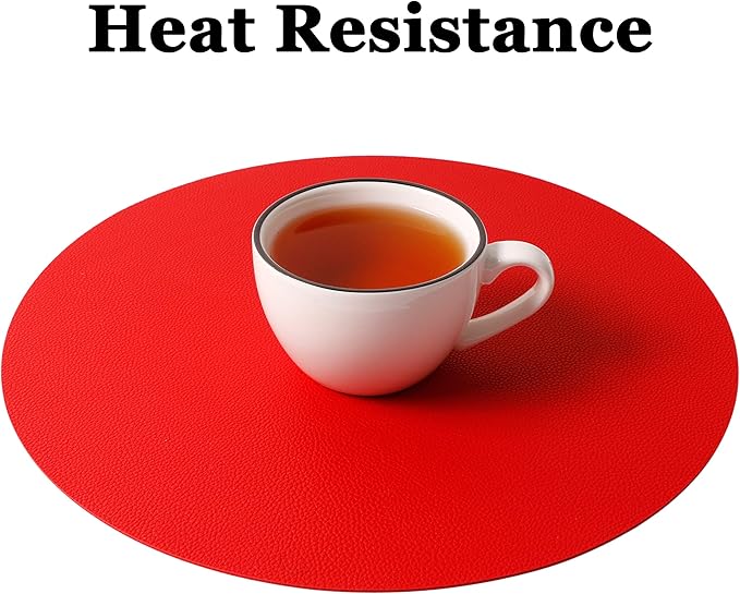 Wipeable Placemats and Coasters Leather Table Mats Waterproof Heat-Resistant Easy to Clean for Dining Table Set Kitchen Table Set of 4, Red