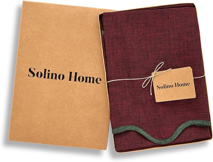 Solino Home Linen Scallop Cloth Napkins Set of 4-100% Pure Linen Forest Green and Red Garnet Dinner Napkins 20 Inch - Giselle Scallop Edge, Handcrafted and Machine Washable