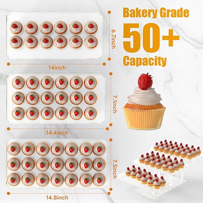 3 Tier Cupcake Stand, Transparent Acrylic Dessert Table Display Set, Adjustable Tiered Cupcake Holder Tower for Baking Serving on Weddings, Baby Showers, Birthday Party Buffet