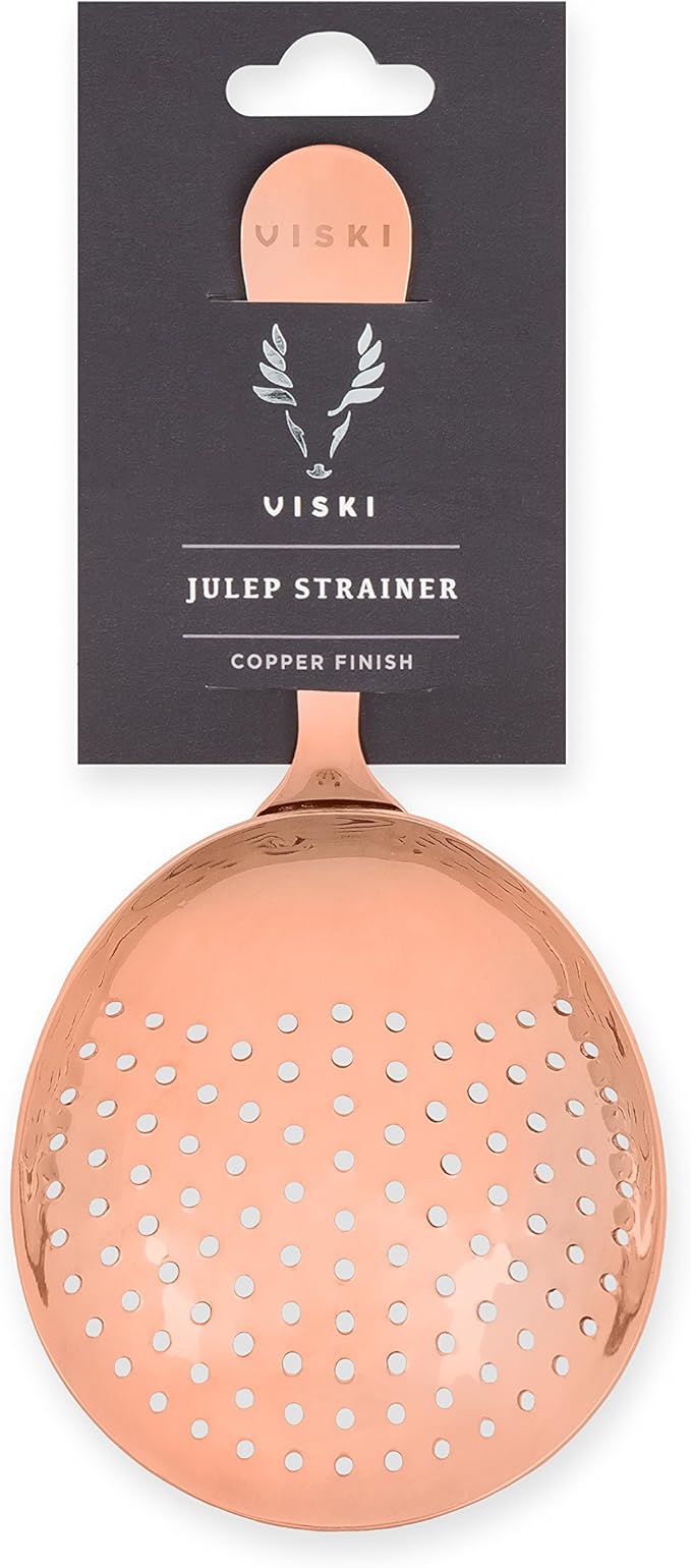Viski Julep Stainless Steel Cocktail Strainer, Bar Tools, Drinks Spoon for Bartenders and Mixologists, Home or Commercial Use, Professional Metal Barware, Copper
