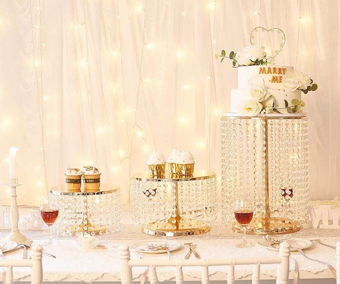 LANLONG Gold Metal Cake Stand for Set of 3, 12in Round Wedding Cupcake Holder for Table, Dessert Cupcake Pedestal Display Plate for Party Wedding Anniversary Baby Shower